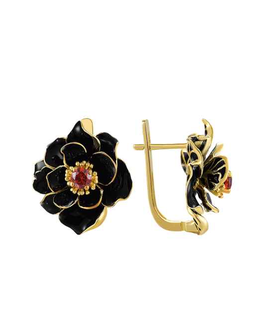 Gilded sterling silver earrings with zircons and enemal