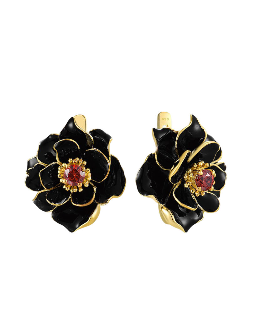 Gilded sterling silver earrings with zircons and enemal