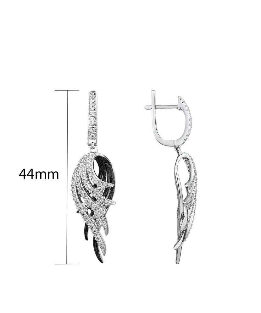 Sterling silver earrings with zircons "Angel Wing"