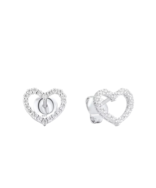 Sterling silver earrings with zircons "Heart"