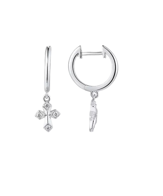 Hopeiset korvakorut zirkoneilla "Ristit"