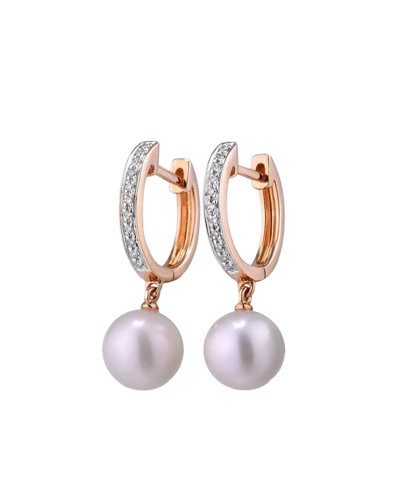 Gold earrings with diamonds and pearls