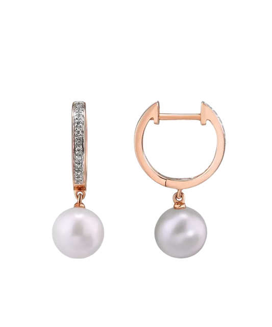 Gold earrings with diamonds and pearls