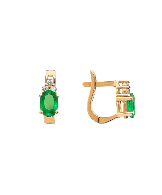 Gold earrings with emeralds and diamonds