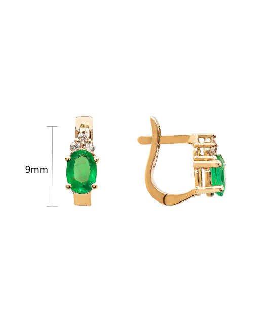 Gold earrings with emeralds and diamonds