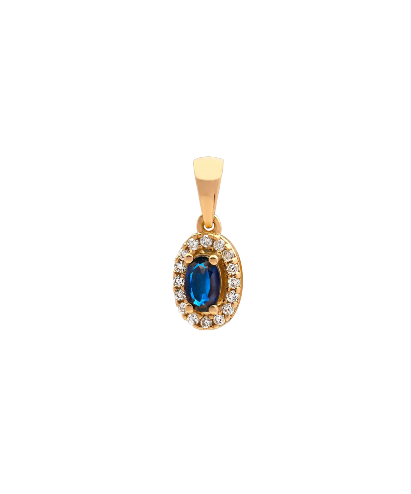 Gold pendant with sapphire and diamonds