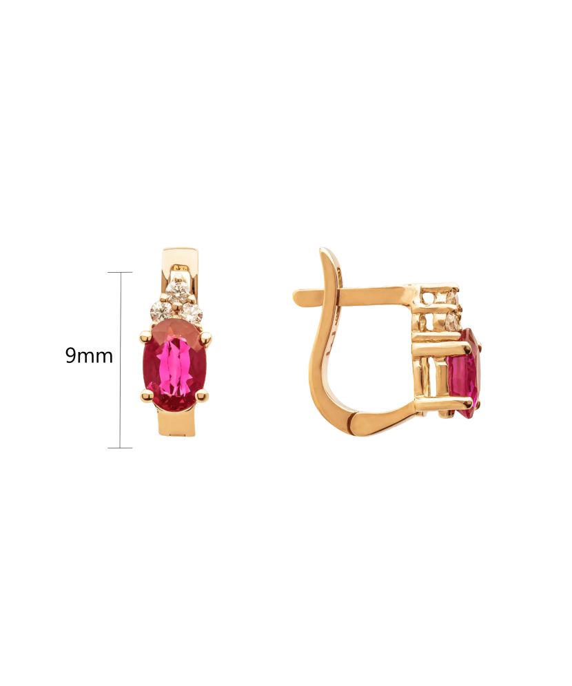Gold earrings with rubies and diamonds