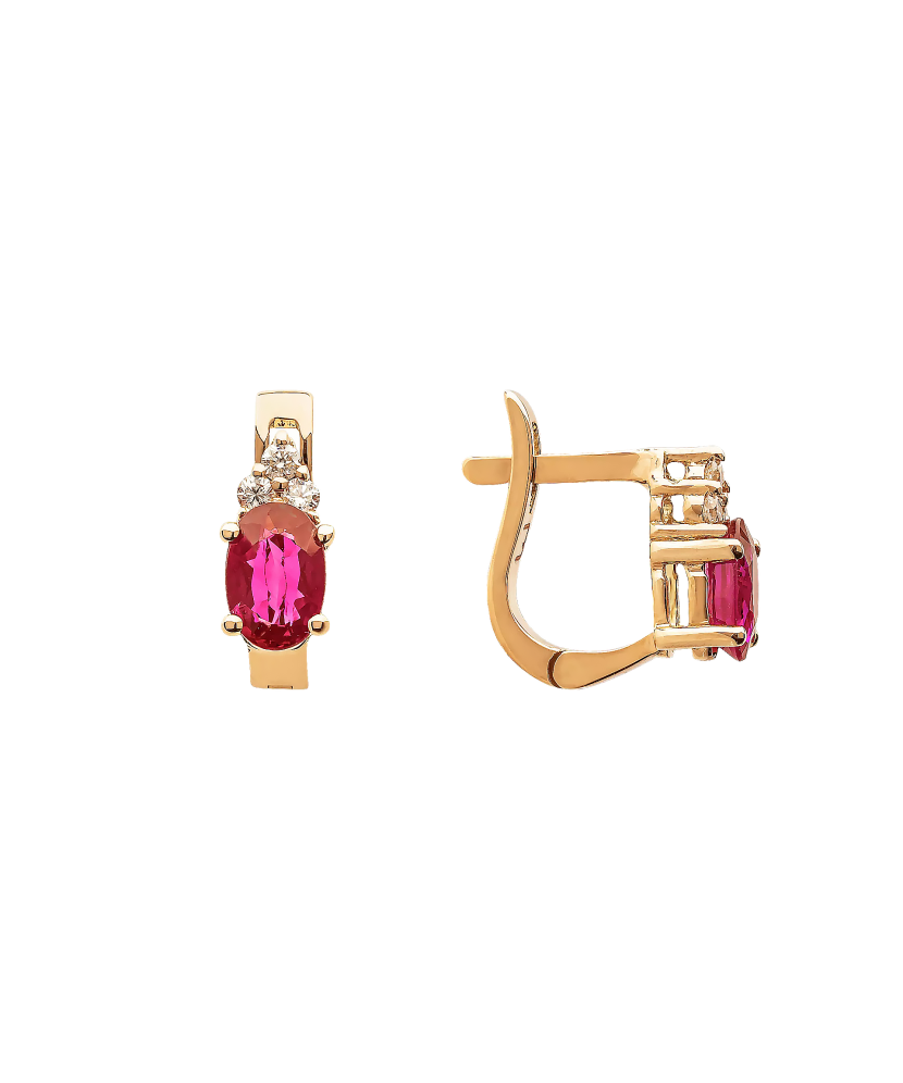 Gold earrings with rubies and diamonds