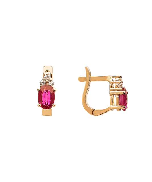 Gold earrings with rubies and diamonds