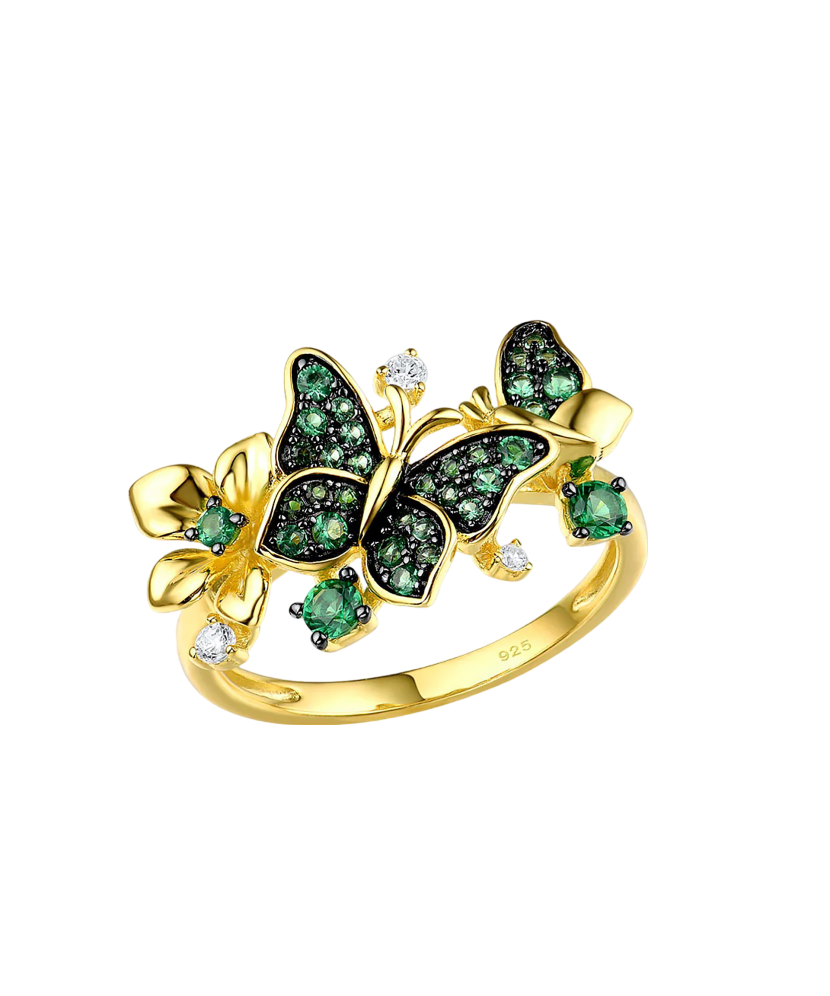 Gilded Sterling silver ring with zircons "Butterflies"