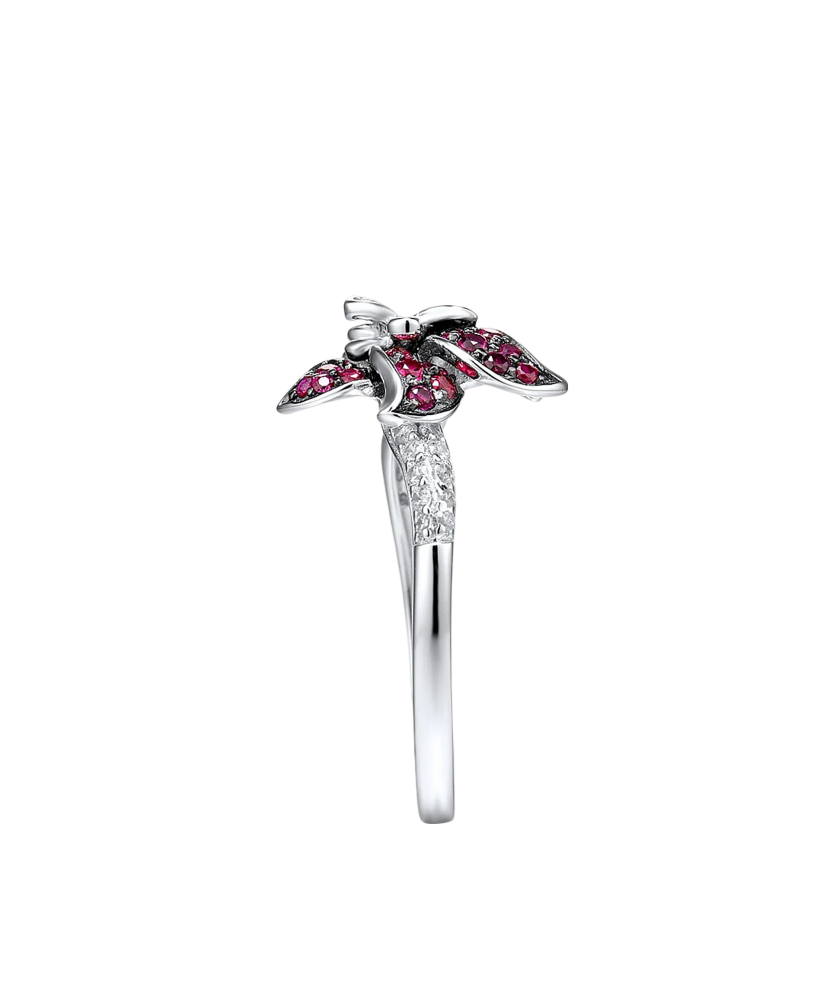 Silver ring with zircons and nano ruby "Flower"