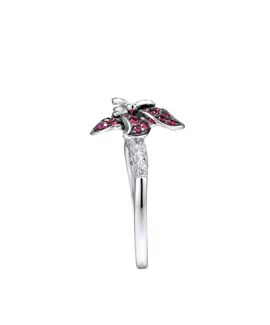 Silver ring with zircons and nano ruby "Flower"