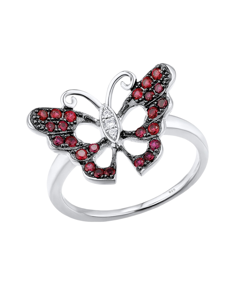 Silver ring with zircons and nano ruby "Butterfly"