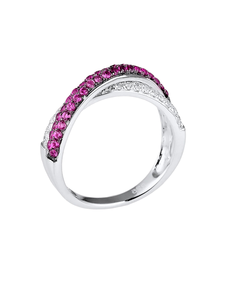 Silver ring with zircons and nano ruby