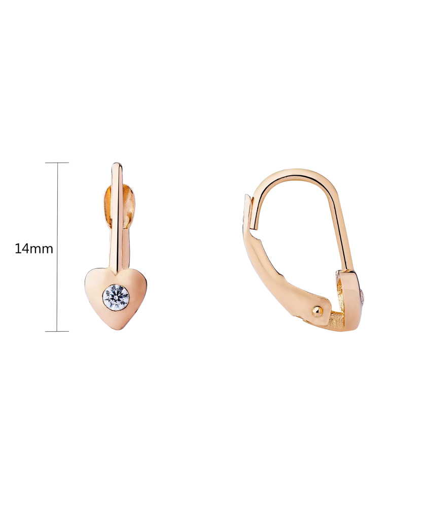 Gold earrings with zircons "Heart"