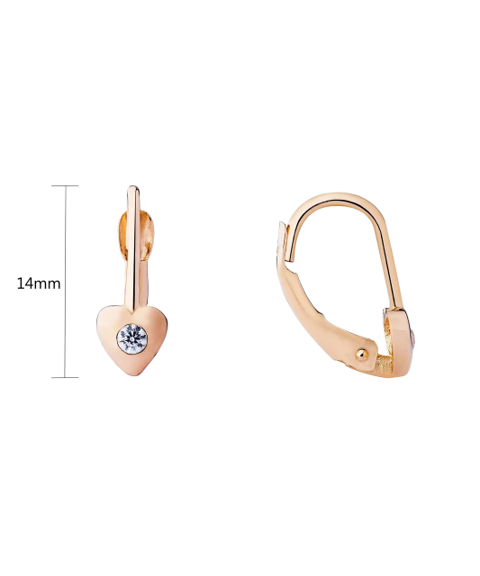 Gold earrings with zircons "Heart"