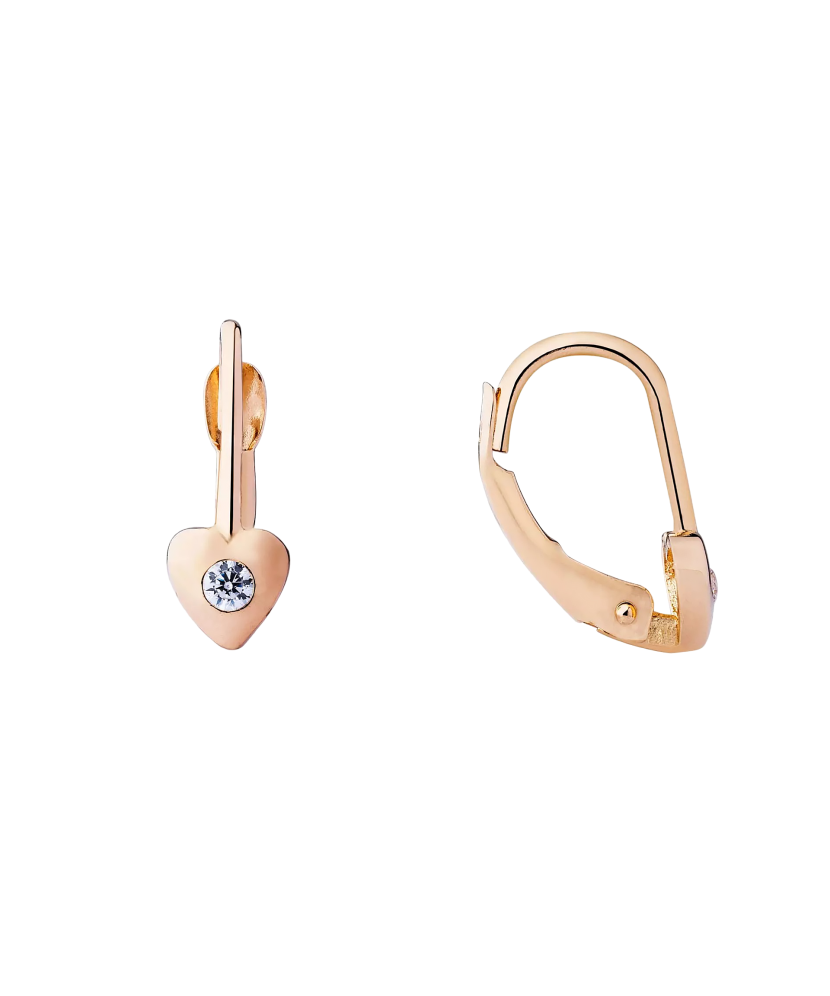 Gold earrings with zircons "Heart"