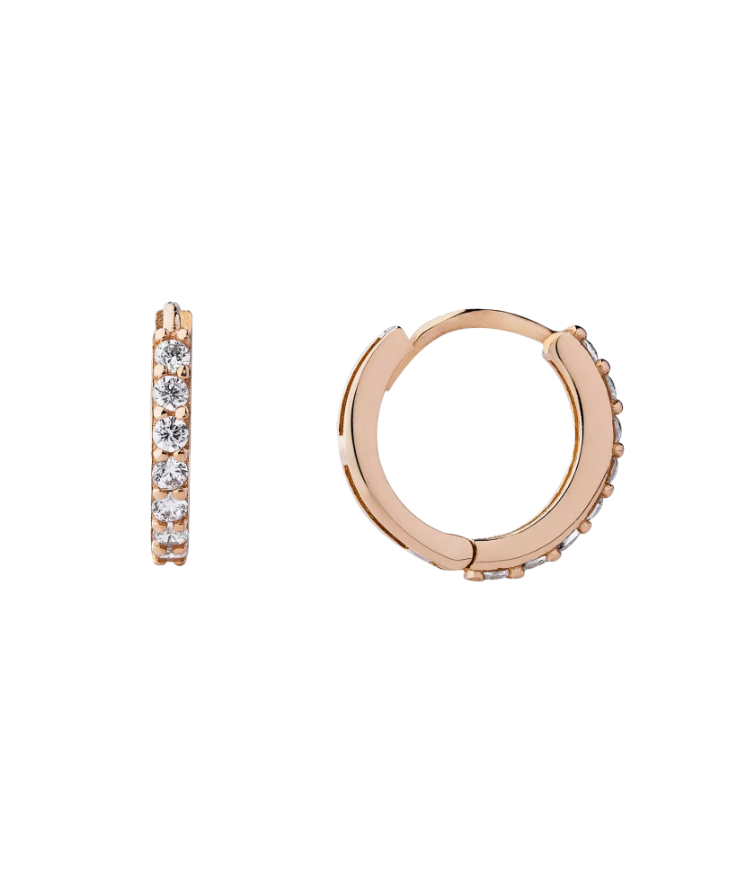 Gold hoop earrings with zircons