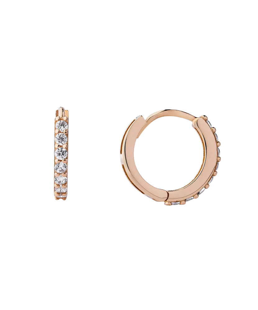 Gold hoop earrings with zircons