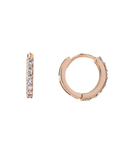 Gold hoop earrings with zircons