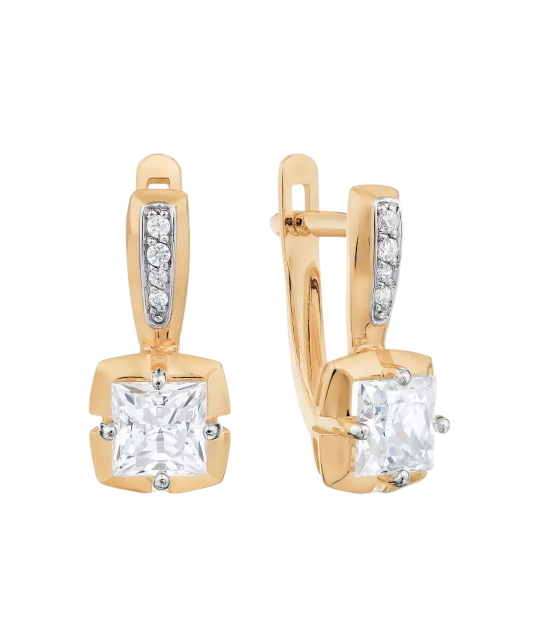 Gold earrings with zirconium