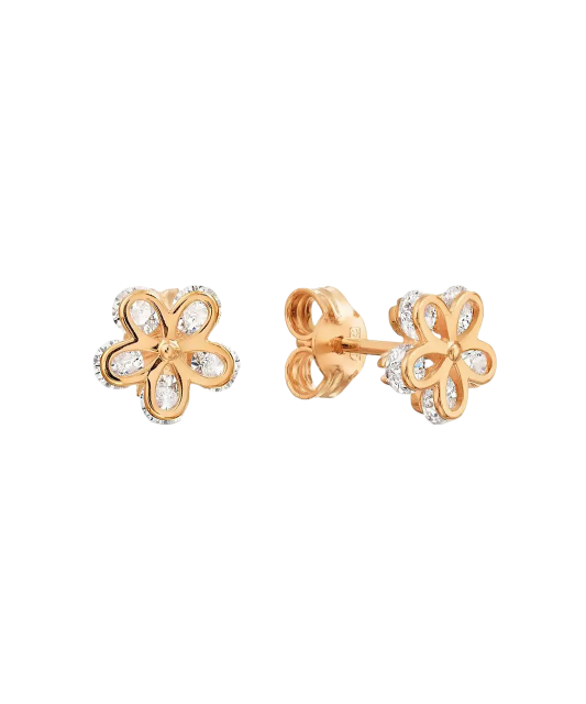 Gold earrings with zirconium "Flower"