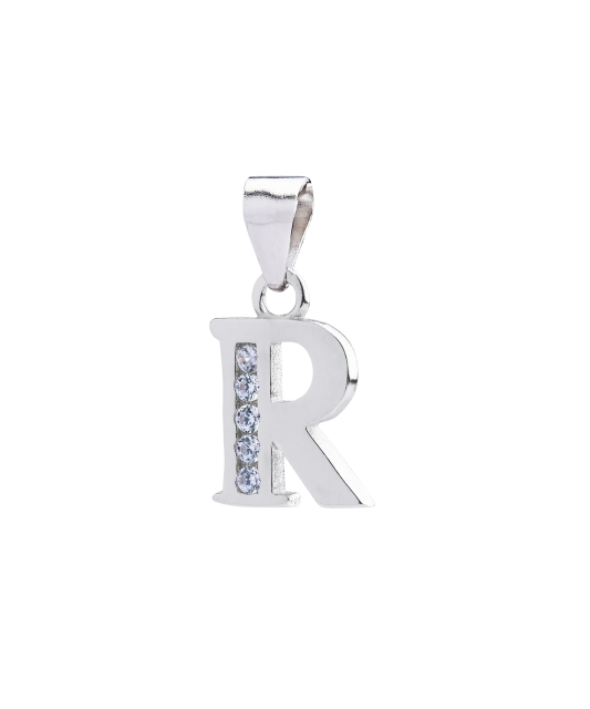 Sterling silver pendant with zircons Letter R