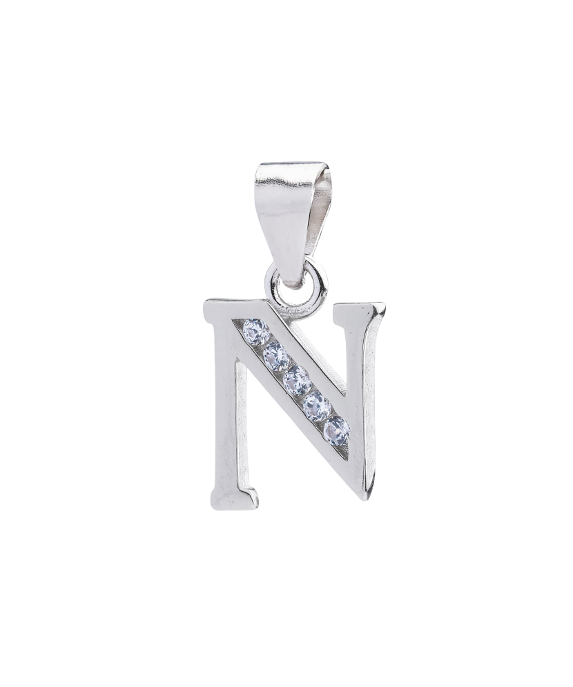 Sterling silver pendant with zircons Letter N