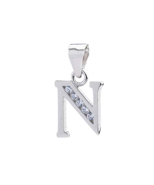 Sterling silver pendant with zircons Letter N