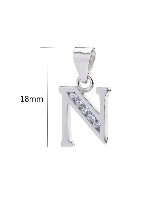 Sterling silver pendant with zircons Letter N
