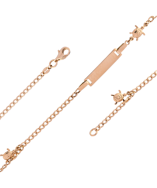 Gold vaikiška bracelet with plate "Turtle"