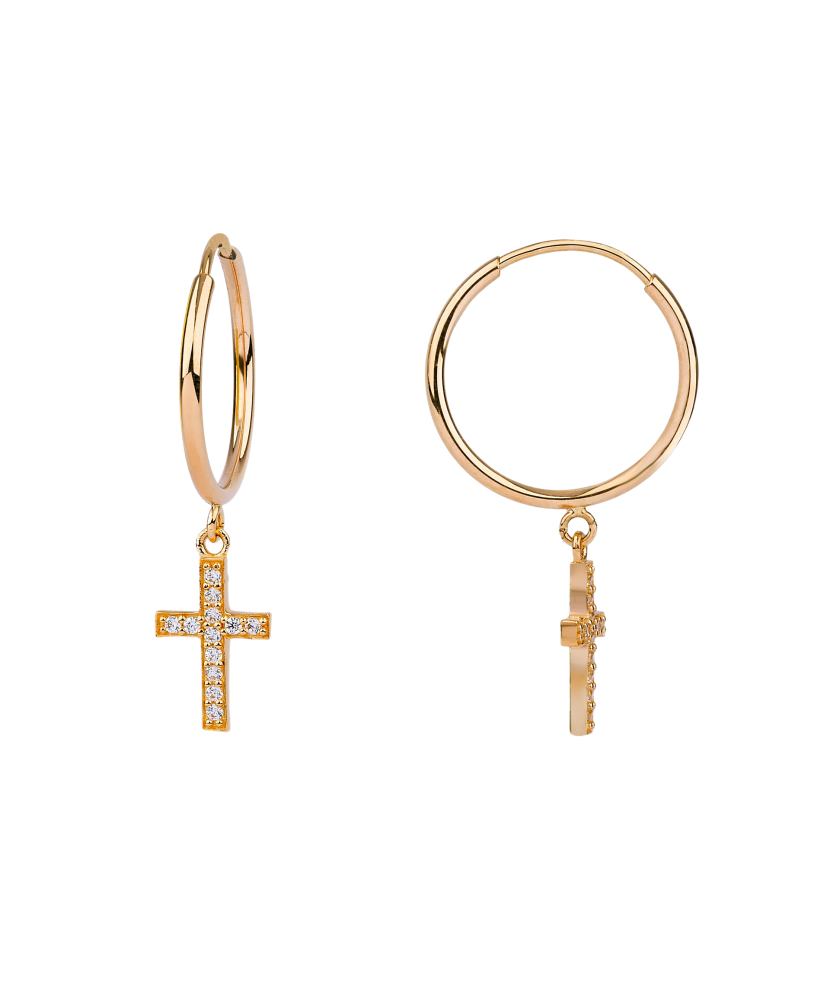 Gold earrings with zircons „cross“