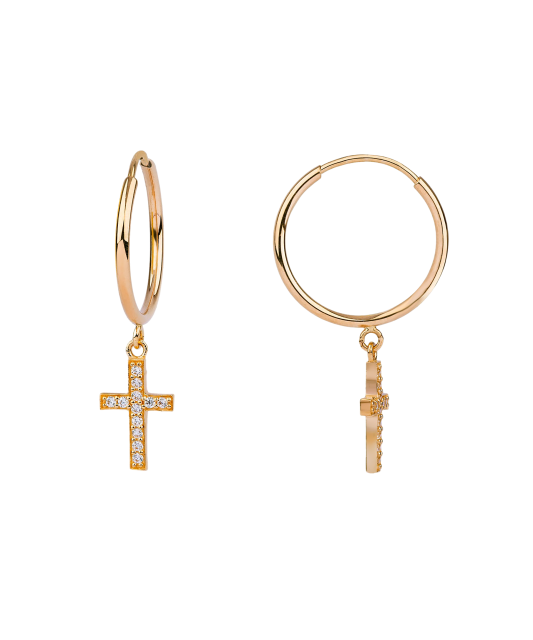 Gold earrings with zircons „cross“