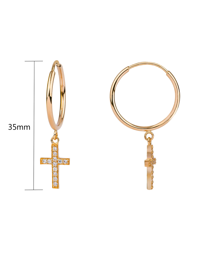 Gold earrings with zircons „cross“