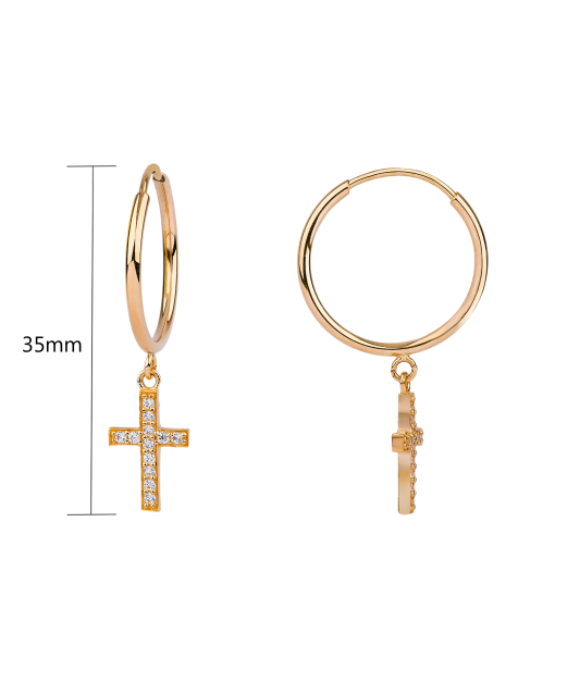 Gold earrings with zircons „cross“