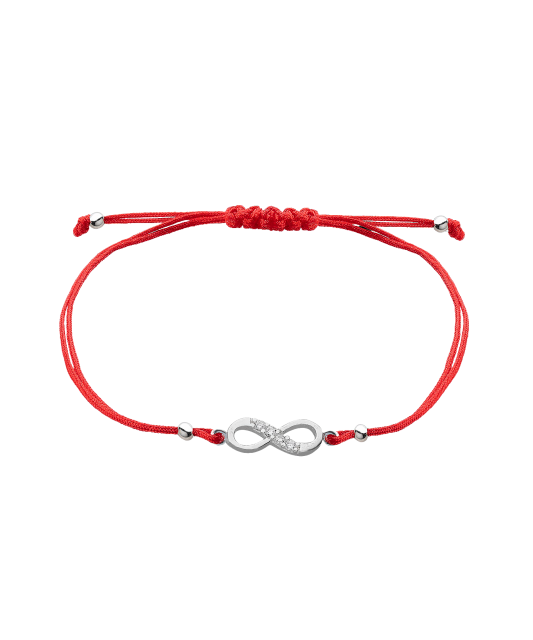 Red string bracelet with a silver pendant "Infinity"