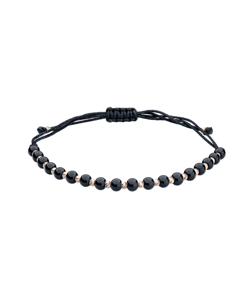 Black string bracelet with gold and onyxes