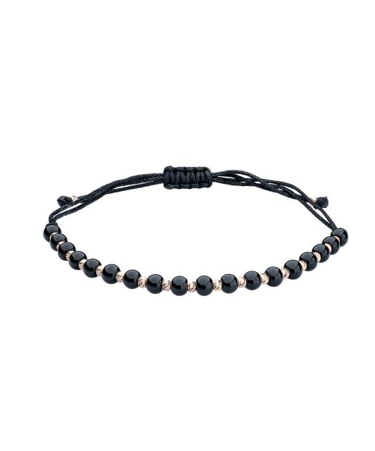 Black string bracelet with gold and onyxes
