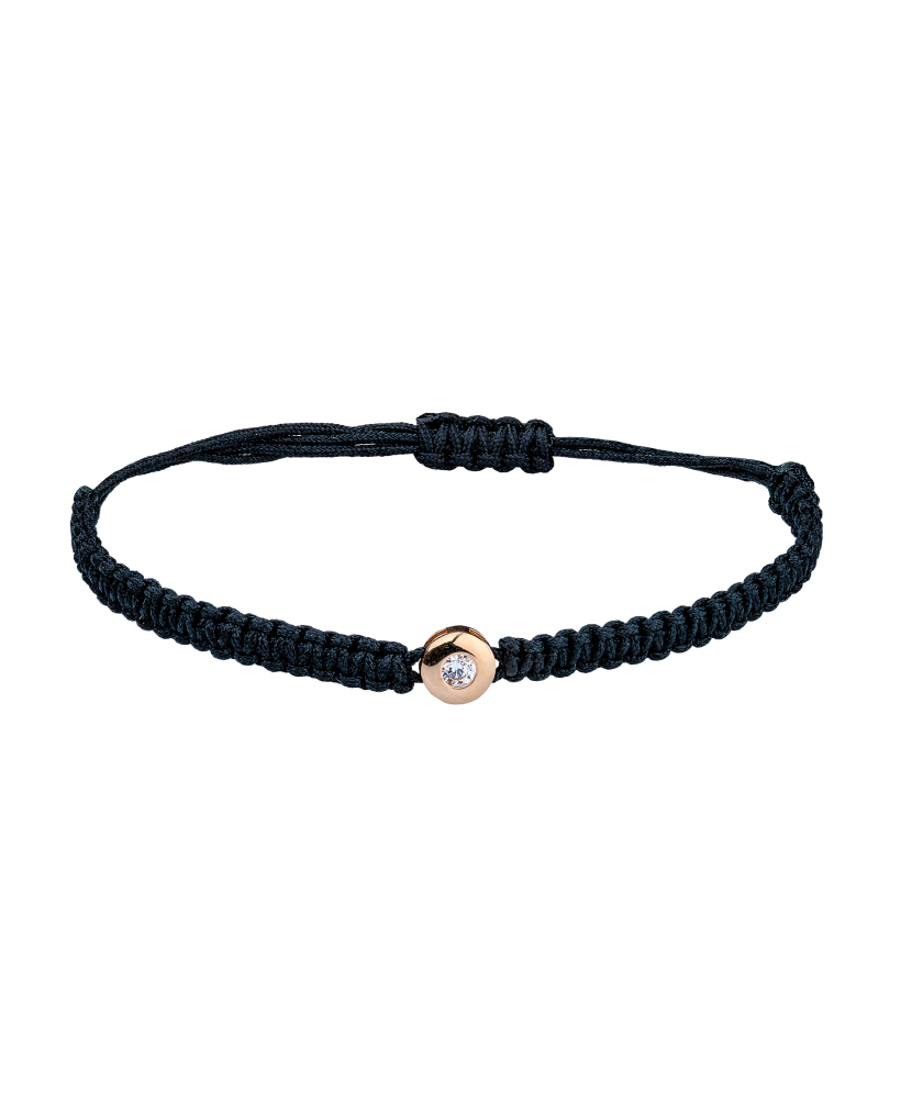 Black string bracelet with gold pendant