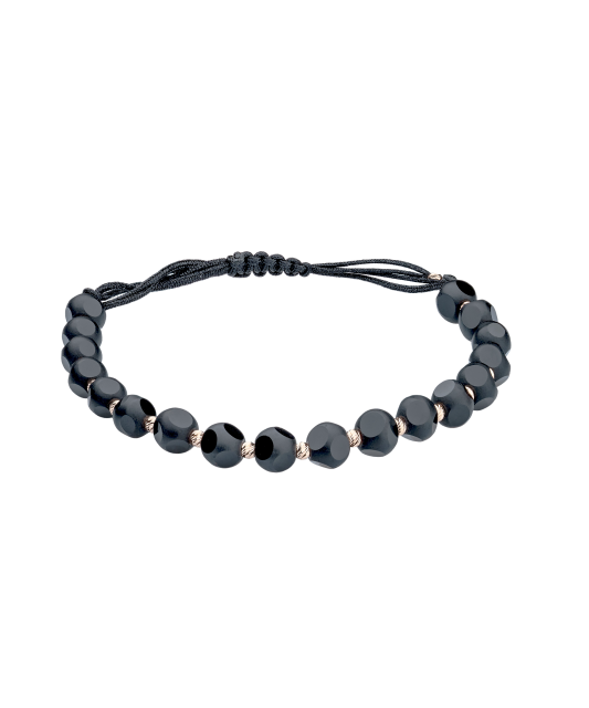 Black string bracelet with gold and onyxes