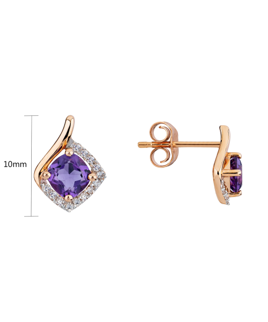 Gold earrings with amethysts and diamonds