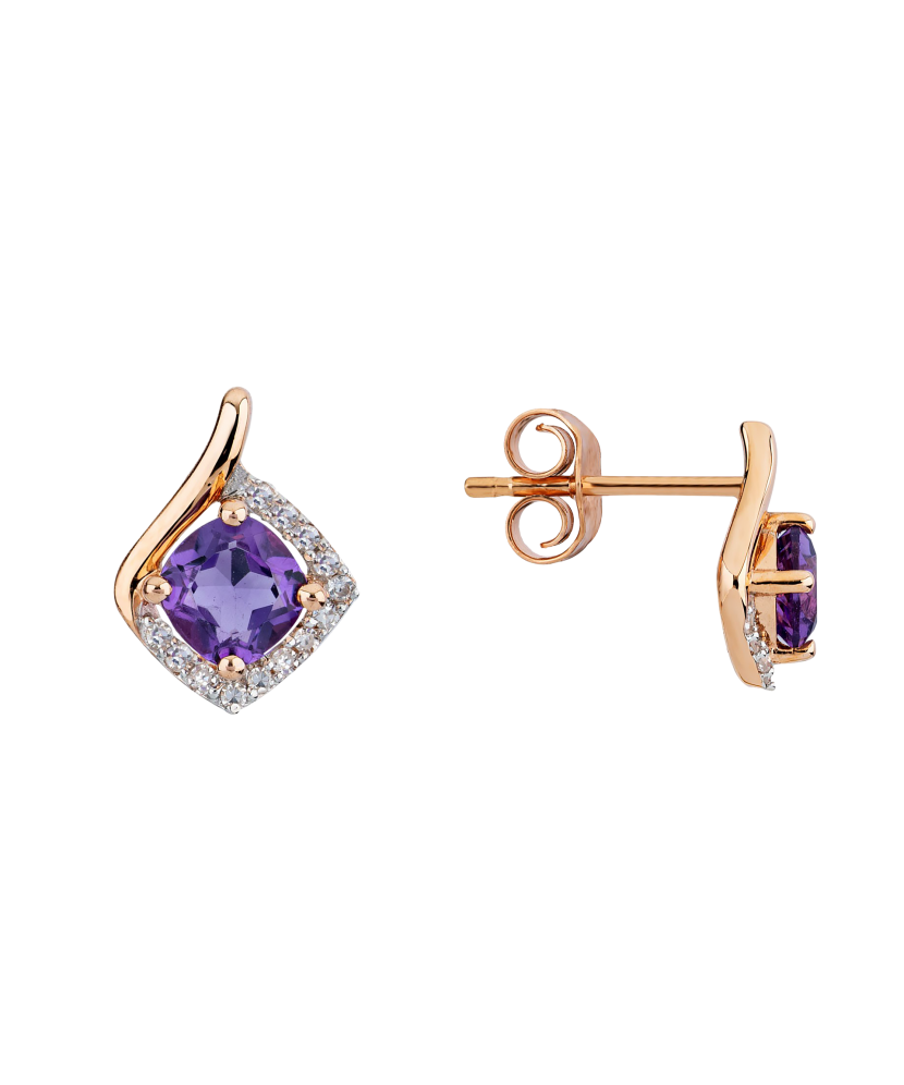 Gold earrings with amethysts and diamonds