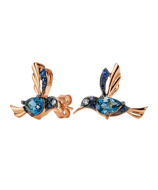 Gold earrings with topazes, sapphires and diamonds