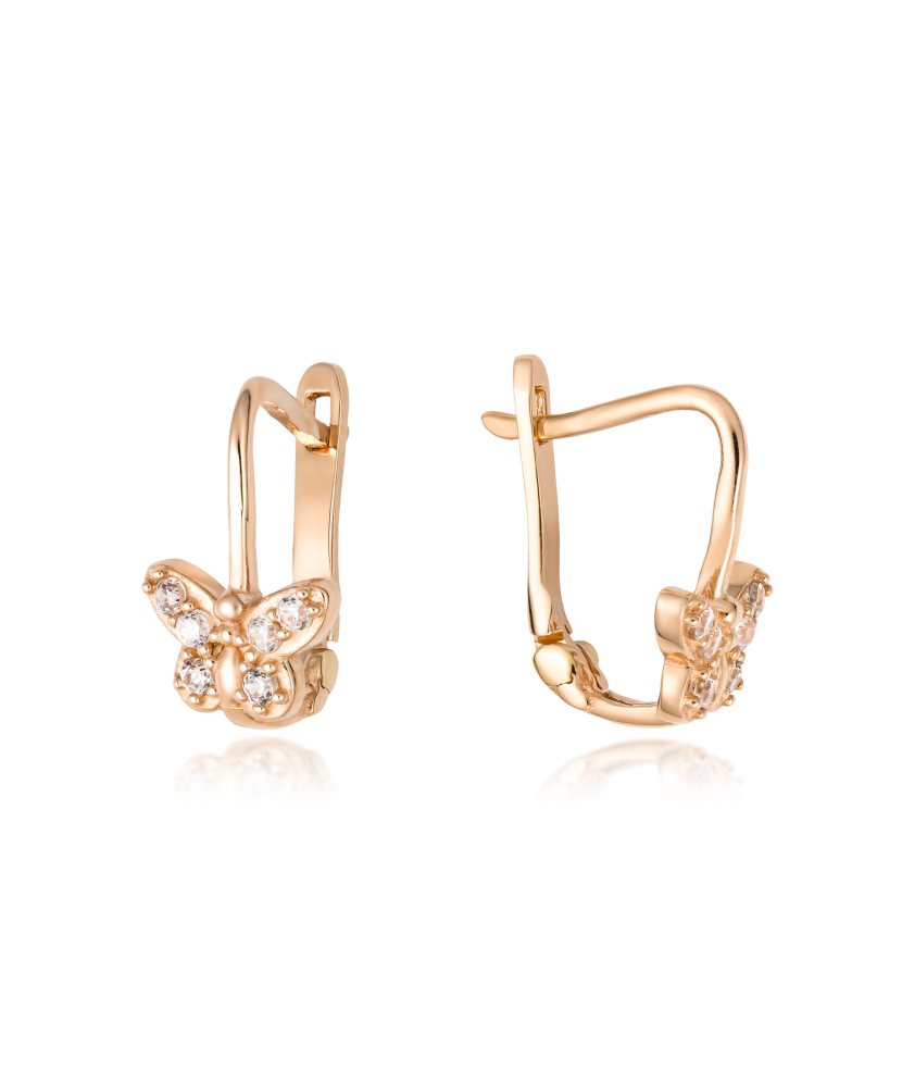 Kultaiset korvakorut zirkoneilla "Perhonen"