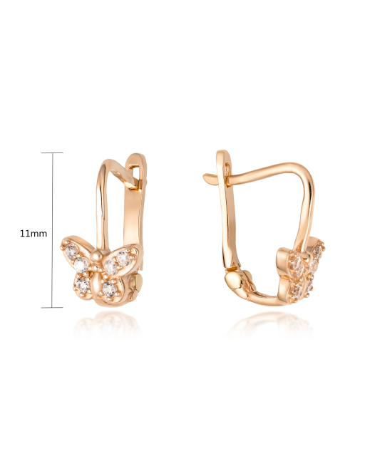 Gold earrings with zircons "butterfly"
