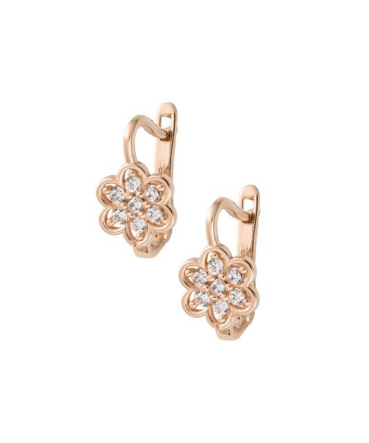 Gold earrings with zircons "flowers"
