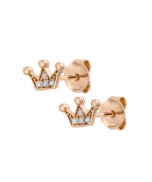 Gold earrings with zircons "crown"