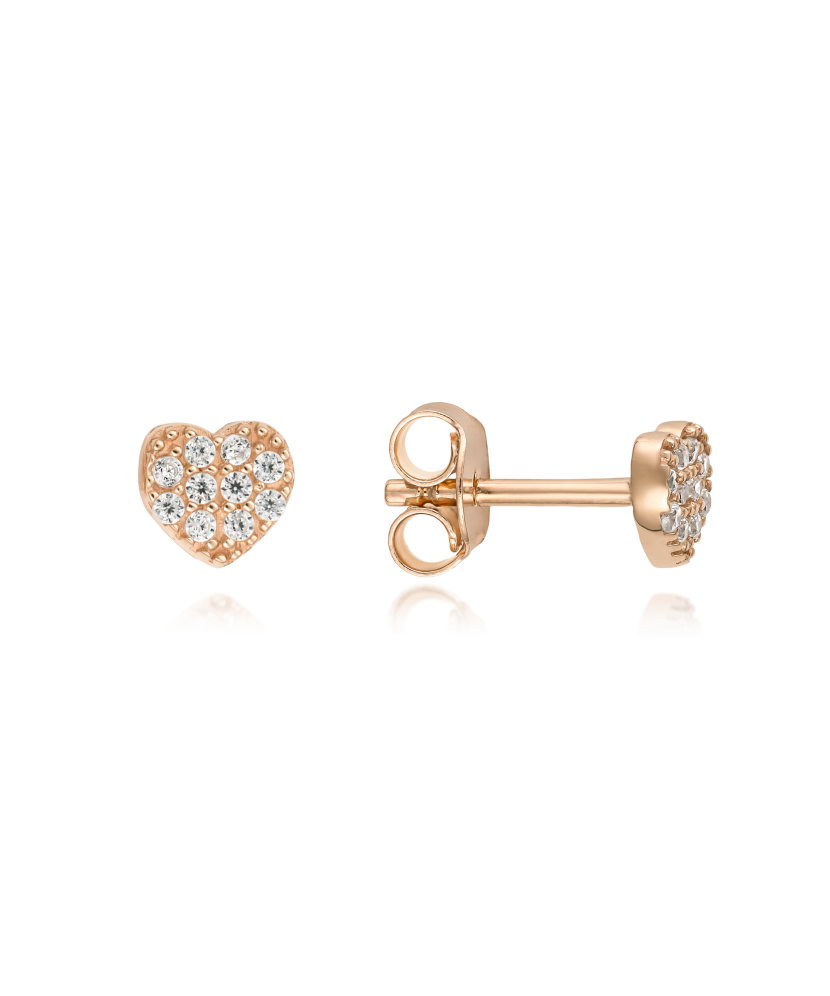 Gold earrings with zircons "hearts"