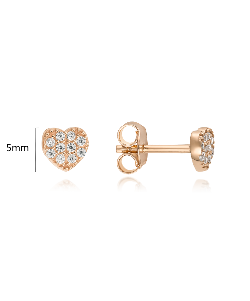 Gold earrings with zircons "hearts"
