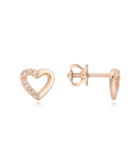Gold earrings with zircons "hearts"